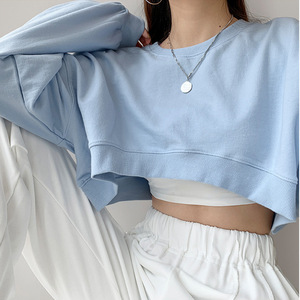 Nouveaux pulls en coton personnalisés avec logo en gros, pulls d'hiver pour femmes, col rond ample et manches longues, couleur unie - Product Image 2