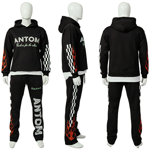 Ensemble de survêtement en molleton épais pour hommes, 100 % coton, respirant, avec impression de logo, grandes tailles XL, idéal pour l'hiver - Product Image 1