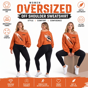 Sweat-shirt oversize imprimé en molleton bouclette à épaules dénudées pour femme, haut à manches longues, idéal pour l'hiver - Product Image 4