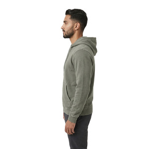Sweat-shirts à capuche zippés en molleton de coton lavé olive pour hommes, coupe ajustée, style streetwear, logo personnalisé, vente en gros OEM - Product Image 5