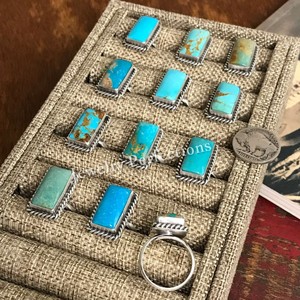 Bagues originales en turquoise d'Arizona, plaquées argent 925, style bohème, taille émeraude, géométriques, bijoux de mode unisexe, cadeau - Product Image 2