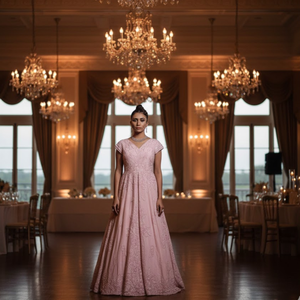 Vestido de Diseñador Color Rosa Polvoriento |   Vestido de Noche de Alta Calidad con Cuello en V y Mangas Cortas Elegantes para Bodas y Fiestas de Graduación - Product Image 2