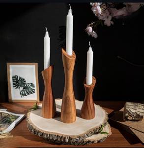 Juego de 3 Portavelas de Madera Natural Hechos a Mano, Decoración para el Hogar, Portavelas para Velas de Té, al Mejor Precio - Product Image 6