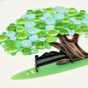 Carte de vœux en quilling motif arbre et banc, avec enveloppe, faite à la main, spéciale pour les amoureux - Product Image 4