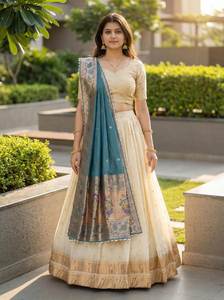 ชุดเลเฮนกาโชลีผ้าไหมพายทานิคุณภาพพรีเมียมแบบยังไม่เย็บติดกัน สำหรับงานเทศกาลและงานปาร์ตี้ ชุดเลเฮนกาโชลีเจ้าสาวปักลาย - Product Image 5