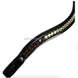 Premium Noir Anglais En Cuir Vide Canal En Cuir Cheval front bande Incrusté Tri Couleur Étincelant Cristaux Strass Diamante - Product Image 5