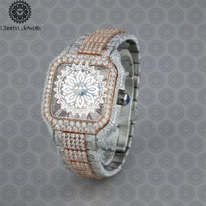 Montre de luxe pour homme Charm_Jewells en acier inoxydable, boîtier de 40 mm, mouvement mécanique, accents de diamants, bracelet en cuir, étanche 10 bars - Product Image 3