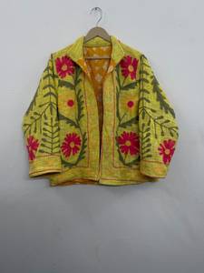 Hand Embroidered <b>Velvet</b> Bomber <b>Jacket</b> for Women with Floral Pattern Open Stitch Full Sleeves Quick Dry-Autumn/Winter/Spring - Product Image 3