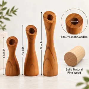 En solde : Ensemble de supports à bougies en bois, finition naturelle, décoration d'intérieur, trois tailles, design moderne - Product Image 2