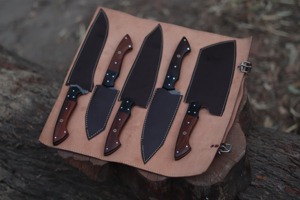 Custom Handmade Five-Piece Chef <b>Set</b> 67-Layer Damascus Steel Straight Edge Wooden Handles Ambidextrous Durable <b>Sharp</b> Blades - Product Image 6