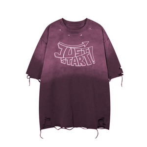 Camiseta Unisex Verde Oliva Oversize con Detalles Recortados y Estampado 'Just Start', Cuello Redondo, Corte Holgado, Estilo Urbano, OEM - Product Image 4