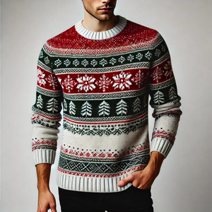AL SWANS INTERNATIONAL Pull de Noël en tricot pour homme Rouge Vert Blanc Col rond Manches longues 100% Laine - Product Image 5