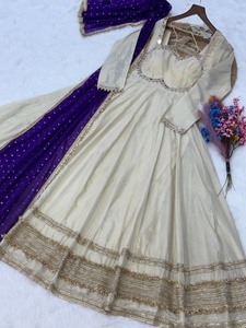 Designer Cosmos Gown with Real Mirror Work & Dupatta Wrinkle-Free Reversible <b>Ankle</b>-Length Party Wedding Dress - Product Image 6