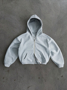 Sudadera con capucha pesada de 360 GSM, gris jaspeado, con cremallera, unisex, estilo vintage, oversize, corte holgado, tipo bomber, OEM ODM - Product Image 4