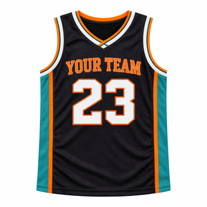 Fabricante de camisetas de baloncesto personalizadas OEM, de secado rápido, transpirables, 100% poliéster, con nombre y número del jugador bordados. - Product Image 4