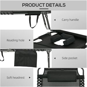 Lettino Prendisole per il Massimo Relax, 5 Livelli di Reclinazione, Tasca Laterale, Foro per la Lettura, Poggiatesta, in Alluminio Resistente e Rattan Nero PE - Product Image 5
