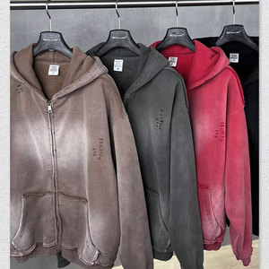 Sweat-shirt à capuche unisexe délavé et vieilli, style streetwear américain Harajuku, coupe ample, décontracté et rétro pour homme - Product Image 6