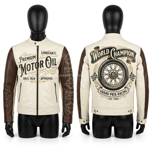 Light Blue Leather <b>Racing</b> <b>Jacket</b> Men Track Division Grand Prix Champion Graphic Sport Biker Coat White Contrast Sleeve Gear - Product Image 6