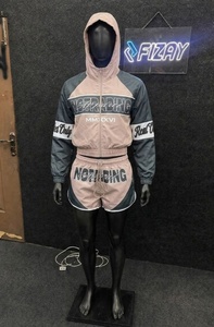Conjuntos de Dos Piezas de Talla Grande Personalizados: Chaqueta Cortavientos de Satén con Cremallera y Pantalones Cortos, Estampado DTG, Estilo Urbano, 100% Poliéster, Otoño - Product Image 4