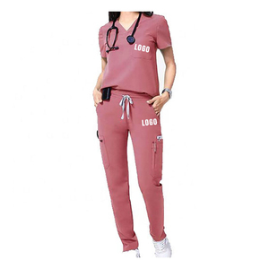 Women's Light Blue <b>Scrub</b> <b>Set</b> With Pocket And Zip Neck Hospital Uniforms For Nurses - Product Image 5