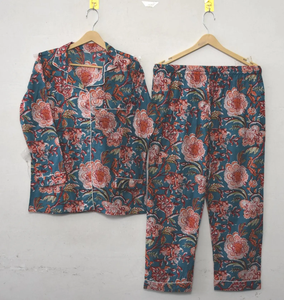 Conjunto de Pijama de Algodón Estampado con Estampado Étnico, Ropa de Dormir Transpirable para Mujer, Pijama Suave de Verano con Estampado Indio - Product Image 1