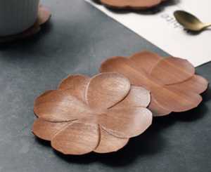 Wooden Flower Shape Coaster Handmade Wooden Drink Mat Wabi Sabi Design for Home <b>Table</b> Decoration for home - Product Image 5