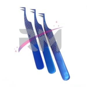 Pince à cils la plus populaire en acier inoxydable, couleur bleu plasma, pour volume russe, avec pointe de précision 90/65/45 degrés et poignée diamantée - Product Image 4