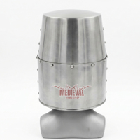 Casque de Chevalier Templier Médiéval en Acier Doux Cylindrique, Motif Croix, Poli, Fait Main, Armure de Croisé, pour Reconstitutions Historiques et Fêtes