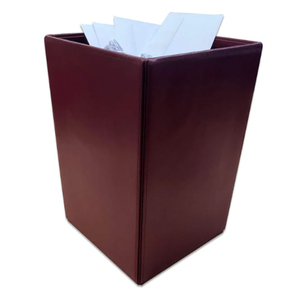 Poubelle de bureau en cuir bordeaux, poubelle en cuir marron rectangulaire, poubelle en cuir à ouverture supérieure - Product Image 3