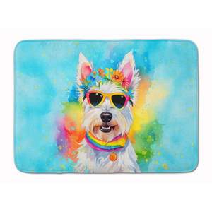 Alfombra de baño de espuma viscoelástica Westie Hippie Dawg, alfombra de cocina antifatiga lavable a máquina, cojín cómodo para uso en baño o cocina - Product Image 1