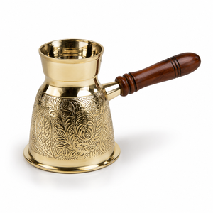 Cafetera Turca Artesanal de Latón Cezve Ibrik con Mango de Madera, Cafetera Árabe Griega para Espresso, Calentador de Leche, Regalo, Utensilios de Cocina - Product Image 1