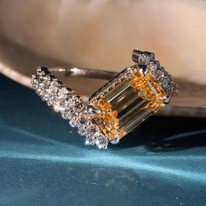 Yellow Emerald Cut Moissanite <b>Cocktail</b> <b>Ring</b> 18K <b>Gold</b> Pave Setting Women's Luxury Engagement Jewelry moissanite <b>ring</b> Lab diamond - Product Image 3