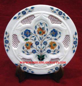 Artisanat en marbre blanc pur, incrustation artisanale, forme ronde, haute qualité, pour cadeaux d'affaires et décoration intérieure - Product Image 5