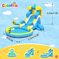 Cocofish Toboggan Aquatique Gonflable pour Fêtes Garçons & Filles, Parc Aquatique Dauphin Gonflable, Toboggan Aquatique Humide - Mur d'Escalade, Piscine, Canon à Eau