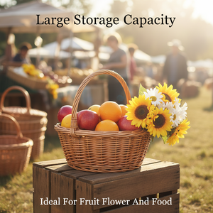 Cesta de mimbre natural de lujo tejida a mano con asa, cesta grande de ratán para pícnic, frutas, cosecha, regalo, mercado, almacenamiento y decoración - Product Image 3