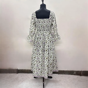 Vestido Casual Midi para Mujer, Tejido 100% Algodón, Liso, Manga Corta, Cintura Imperio, Estilo Babydoll, Cuello en V, Holgado, Funcional - Product Image 5