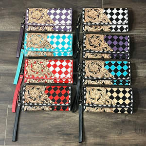 Cartera de Cuero Vacuno Hecha a Mano de Primera Calidad, con Diseño Floral y Patrón a Cuadros, de Gran Capacidad, para Mujer - Product Image 4