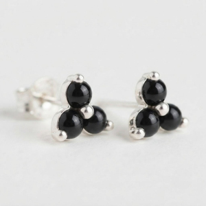Rhaya Jewels Black Onyx Prong Set Floral <b>Stud</b> Earrings <b>Sterling</b> <b>Silver</b> Rhodium Plated Trendy Children's Women's Engagement Party - Product Image 2