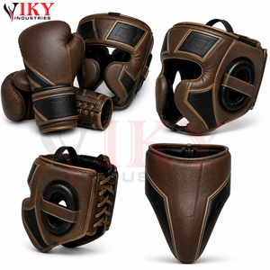 Meilleur fournisseur, nouvelle arrivée, ensembles de boxe en cuir véritable robustes, graphismes personnalisés, marron, noir et finition dorée, équipement d'entraînement - Product Image 2