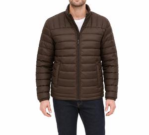Blouson matelassé unisexe marron en toile écologique, col montant, fermeture éclair frontale, coupe-vent, décontracté, coupe ajustée, rembourrage en polyester - Product Image 2