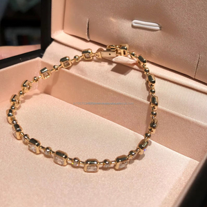 Round & Asscher Cut Lab Grown Diamond Bracelet in Yellow Gold, Luxury Tennis Bracelet for Women Elegant Bridal Anniversary <b>Gift</b> - Product Image 2