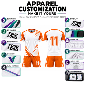 Maillot de football personnalisé blanc et orange, col rond, manches courtes, impression par sublimation, séchage rapide, uniforme d'équipe pour homme adulte - Product Image 5