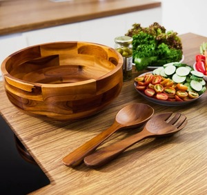 Round Wooden Salad Bowl Decorative Fruit and Serving Bowl for Home <b>Kitchen</b> Tableware At Wholesale Price - Product Image 1