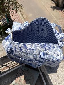 Large Floral Duffel <b>Bag</b> Women Travel <b>Bag</b> Cotton Quilted Weekender <b>Overnight</b> Gym <b>Bag</b> Lightweight Carry On Handmade Blue Print - Product Image 6