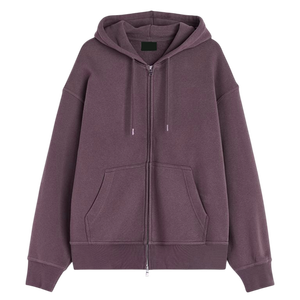 Sweat-shirt à capuche zippé pour homme, couleur unie, tissu en molleton de coton 320 GSM, streetwear décontracté, production OEM ODM - Product Image 3