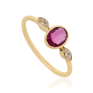 Latest Design Bezel <b>Set</b> Ruby & Diamond Handmade Three Stone <b>Ring</b> For Women's Bulk Precious Gemstone 18K Yellow <b>Gold</b> Jewelry - Product Image 3