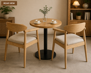 Juego de comedor moderno de mediados de siglo de 3 piezas de madera con mesa redonda y sillas con respaldo sólido para el comedor del hogar. - Product Image 5