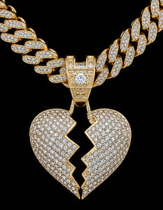 Collier pendentif cœur brisé Hip Hop Icy Bling, chaîne cubaine en alliage plaqué or avec strass pour soirée - Product Image 3