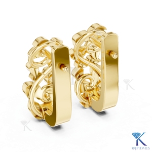 ต่างหูห่วงแบบ Huggie ลายใบไม้ดอกไม้ขัดเงาอย่างหรูหรา ทองคำแท้ 14K เครื่องประดับผู้หญิงคุณภาพสูง KRUP JEWELS - Product Image 2