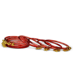 Bracelets en verre goutte de pluie rouge royal du Cachemire, plaqués or, avec breloques Ghungroo, bijoux indiens de mariée pour femmes, vente en gros, pour fêtes - Product Image 5